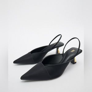 Brand New Zara Black Slingback Heeled Shoes Size 10 Ref 2216/010